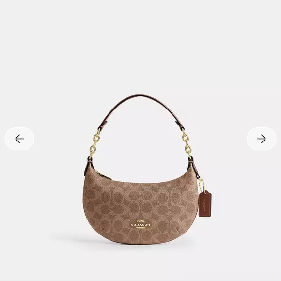 NWT Coach Mini Payton Bag Signature Canvas Leather Tan Shoulder Bag Gold CEL06
